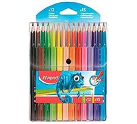 Maped - 12 Rotuladores y 15 Lapiceros de Colores para Niños con Punta Media - Tinta Lavable - Ideal para Dibujar y Colorear