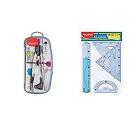 Maped 291010 - Compás/bigotera con adaptador (surtido) + 227835 - Kit trazado 4+1, regla de 30 cm, cartabón, escuadra, transportador y regla 20 cm, Surtidos