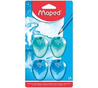 Maped 32105 - Juego de 4 sacapuntas de 1 agujero con depósito transparente para niños, diseño ergonómico y compacto, 2 azules y 2 verdes