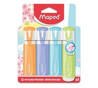 Maped - 4 resaltadores de colores pastel - punta biselada - resaltadores de larga duración para uso escolar y profesional - naranja, morado, azul y verde pastel