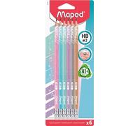 Maped 6 lápices de papel HB punta de goma Glitter Deco Pastel