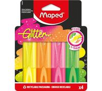 Maped 740247-4 - Resaltadores fluorescentes brillantes, punta biselada, resaltadores de larga duración para uso escolar, letering, bala diaria y profesional, 4 colores neón brillante
