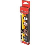 Maped 851724 - 12 lápices BLACK'PEPS B con goma de borrar, color negro y naranja