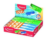 Maped Animal - Expositor de 30 Gomas de Borrar Infantiles, Diseños Divertidos de Animales Marinos (Pez, Ballena y Cocodrilo), Gomas de Alta Eficacia en Colores Surtidos (Caja Display)