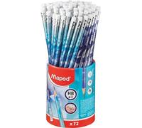 Maped Arctic Vibes - Bote de 72 Lápices de Grafito HB con Goma, Lápices Triangulares Ergonómicos, Mina Antirrotura Fácil de Afilar, Formato Ahorro para Colegios y Aulas, 72 Unidades