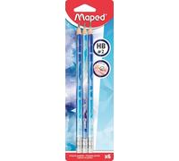 Maped Arctic Vibes - Pack de 6 Lápices de Grafito HB con Goma de Borrar, Lápices Triangulares Ergonómicos, Mina Resistente y Fácil de Afilar, Diseño de Escamas Metalizadas, Material Escolar