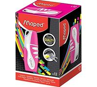 Maped - Caja de 12 rotuladores fluorescentes Peps Pocket, color rosa - formato mini ideal para el estuche.