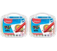 Maped Ceras de Colores en Gel para Niños, 10 Lápices Retráctiles, Colores Vibrantes y Mezclables, Efecto Acuarela con Agua, Fácil Agarre y Deslizamiento, Incluye Estuche Reutilizable (Paquete de 2)