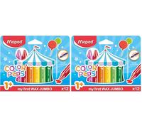 Maped - Ceras de Colores para Niños - Wax Jumbo - 10 Pinturas de Cera de Colores - Tacto Suave - Tamaño Compacto - Funda de Papel para No Manchar las Manos - Colores Vibrantes (Paquete de 2)