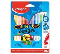 Maped Color' Peps Jungle - Pack de 12 Rotuladores con Estuche de Cartón, Multicolor