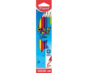 Maped Color'Peps Classic - Lápices de colores vivos, triangulares ergonómicos, conforme a la regulación de los juguetes, estuche de cartón de 6 lápices de madera