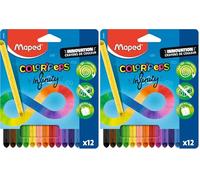 Maped Color'Peps Infinity - Lápices de colores (100% mina, 100% utilizable, cero residuos, sin talla, dura mucho tiempo, forma triangular ergonómica, bolsa de 12 lápices (Paquete de 2)