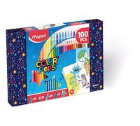 Maped Color'Peps - Kit de colorear (100 unidades, 24 lápices de colores, 24 rotuladores + 24 lápices de cera + 12 lápices de plástico + 1 sacapuntas + caja reutilizable