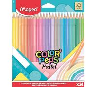 Maped Color'Peps Pastel - Estuche de 24 Lápices de Colores de Madera FSC, Tonos Suaves y Vibrantes, Diseño Triangular Ergonómico para Mayor Comodidad, Lápices Ecológicos