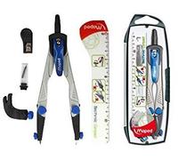 Maped Compás Technic Compact Con Adaptador, Estuche De Minas, Afilaminas Y Regla Estuche De 4 Piezas