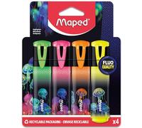 Maped Deepsea Paradise - 4 resaltadores de punta biselada (4 unidades), color rosa, naranja, amarillo, verde