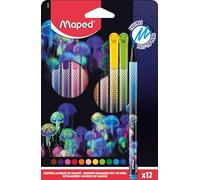 Maped Deepsea Paradise - Fieltros de escritura y color - Tinta lavable - Punta media - Forma triangular ergonómica - Caja de 12 rotuladores de larga duración