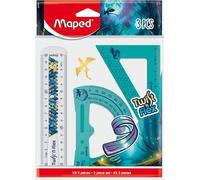 Maped Dragon - Juego de Geometría Irrompible de 3 Piezas, Kit de Reglas Flexibles Twist'n Flex: Regla 15 cm, Escuadra 60° y Transportador 180°, Material Escolar Resistente para Niños