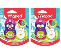 Maped - DUO Sacapuntas + Goma Loopy Totem - Material Escolar Con Compartimento para Virutas - 3 Diseños Con Caras - Goma de Recambio (Paquete de 2)
