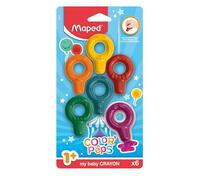 Maped Early Age Ceras de Colores Niños Tizas Plásticas Baby Crayons Set de 6 Colores para Niños desde 1 Año con Agarre Cómodo y Diseño Lúdico en Forma Redondeada