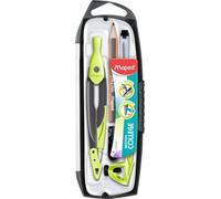 Maped - Estuche de 5 piezas - 1 brújula de metal Open Mine + 1 anillo universal + 1 lápiz + 1 cortador de minas + 1 estuche, accesorios intercambiables, para colegio - verde