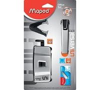 Maped - Grapadora de Oficina - Universal Oficina Set - Pack de 4 Productos - Incluye 1 Perforadora, 1 Grapadora Pocket nº 10, 1 Quita Grapas y 1 Caja de 1000 Grapas nº 10 - Acabado Metálico