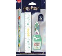 Maped Harry Potter - Set de Papelería Edición Especial 25 Aniversario, Kit de 4 Piezas: Regla 15 cm, Sacapuntas con Depósito, Goma y Lápiz HB de grafito edicion limitada