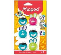 Maped - Juego de 6 gomas de cocodrilo de rana y conejo - Borrador que borra diferentes tipos de tintas y lápices, borrador divertido para los niños