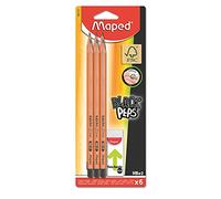 Maped - Juego de 6 lápices de grafito Hb y Eraser Technic 600 - Lápiz triangular ergonómico - Goma blanca libre de polvo