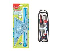 Maped - Kit de rastreo (4 piezas, con regla de 30 cm, transportador de 180 °/12 cm, escuadra de 60 °/21 cm, escuadra de 45 °/21 cm, 5 piezas), color azul o verde