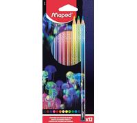 Maped - Lápices de colores Deepsea Paradise - Lápices de colores de madera - Minas resistentes - Forma Triangular Ergonómica - Caja de 12 lápices para colorear