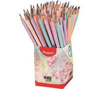 Maped - Lápices de Grafito - Colección Black Peps Pastel - Bote con 72 Lapiceros de Madera con Goma de Borrar - Diseño Lúdico con Adornos - Agarre Ergonómico - 3 Colores