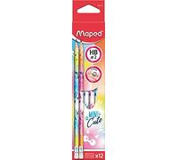 Maped - Lápices de grafito con borrador - colores surtidos, paquete de 12 unidades