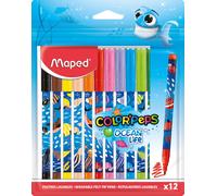 Maped - Marcadores Ocean Life - 12 piezas - Punta mediana de 2 mm - Perfecto par