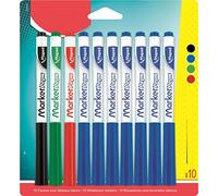 Maped Marker'Peps - Caja de 10 rotuladores borrables en seco, fieltro de punta media de 1,5 mm, color: azul x7, negro x1, rojo x1 y verde x1