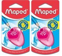 Maped - Material Escolar - Acero inoxidable Sacapuntas con Depósito igloo - Especial para Zurdos - Tiene 1 Orificio para Afilar - Tamaño Compacto - 3 Diseños Diferentes (Paquete de 2)