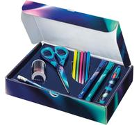 MAPED - Material Escolar - Estuche Nightfall - Incluye 1 Sacapuntas, 1 Tijeras Escolares de 16 cm, 1 Lápiz de Grafito, 2 Rotuladores de Colores, 1 Bolígrafo y 5 Lapiceros de Colores