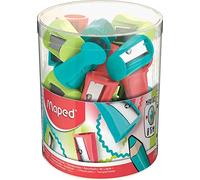 Maped - Material Escolar - Expositor de 10 Sacapuntas Vivo Maxi - Tiene 1 Orificio Extra Grande para Afilar - Tamaño Compacto para el Estuche - Diseño Ergonómico - 3 Colores Diferentes