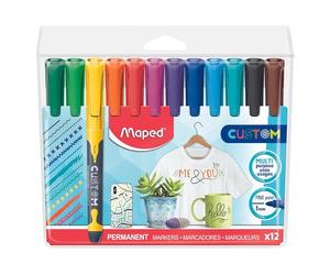 Maped - Material Escolar - Marcador Permanente Clásico - 12 Marcadores de Colores - Acabados Brillantes - Secado de Tinta Rápido - Punta Oval Fina - Resistente Ante Secado