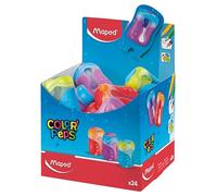 Maped - Material Escolar - Sacapuntas Color's Peps - Diseño con Depósito - 2 Orificios para Afilar - Ideal para Lápices de Colores - Tiene Tapón Protector - 3 Diseños Diferentes