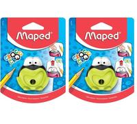 Maped - Material Escolar - Sacapuntas Croc Croc Signal - Sacapuntas Depósito - 1 Orificio para Afilar - Aviso de Fin de Afilado - 3 Colores Diferentes (Paquete de 2)