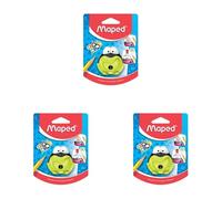 Maped - Material Escolar - Sacapuntas Croc Croc Signal - Sacapuntas Depósito - 1 Orificio para Afilar - Aviso de Fin de Afilado - 3 Colores Diferentes, Paquete de 3