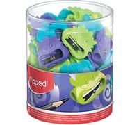 Maped - Material Escolar - Sacapuntas Vivo Fancy - Expositor con 65 Sacapuntas - Tienen 1 Orificio para Afilar - Tamaño Compacto para el Estuche - Diseño Lúdico - 3 Colores Diferentes