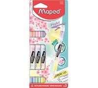 Maped - Material Escolar - Subrayadores Fluo Duo Pastel - Dos Puntas de Colores Distintos - Punta Biselada con Trazo de 1 a 5 mm - Gran Vida Útil - Disponible en 6 Colores Diferentes
