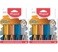 Maped - Material Escolar - Subrayadores Glitter Metal - Tonos Brillantes - Aplicable sobre Cualquier Papel - Punta Biselada con Trazo de 1 a 5 mm - Disponible en Dorado, Bronce, Azul y Plata, 742000
