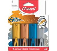 Maped Subrayadores Glitter Metal 742000 – Punta biselada 1-5 mm – 4 piezas Oro, Bronce, Azul y Plata