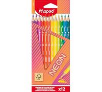 MAPED Neon Lápices De Colores De Madera, Set De 12 Colores Para Pintar Y Colorear, Material Escolar Para Niños Y Adultos, Lápices Resistentes Con Brillantes Para Dibujos, Manualidades