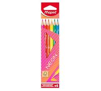 MAPED Neon Lápices De Colores De Madera, Set De 6 Colores Para Pintar Y Colorear, Material Escolar Para Niños Y Adultos, Lápices Resistentes Con Mina Suave, Brillantes Y Diseño Ergonómico