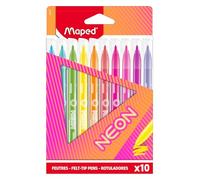 MAPED Neon Set De 10 Rotuladores De Colores Para Pintar Y Colorear, Material Escolar Para Niños Y Adultos, Estuche Con Rotuladores De Punta Fina, Tinta Fluida Y Colores Vibrantes Para Dibujos