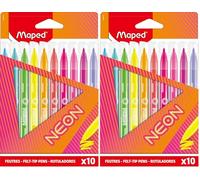 Maped Neon Set De 10 Rotuladores De Colores Para Pintar Y Colorear, Material Escolar Para Niños Y Adultos, Estuche Con Rotuladores De Punta Fina, Tinta Fluida Y Colores Vibrantes Para Dibujos